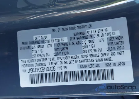 2025 Mazda Cx-70 3.3 Turbo S Premium Plus from USA, damaged, VIN JM3KJEHC9S1107005